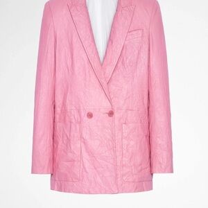 Zadig & Voltaire Crinkled Pink 100% Leather Blazer